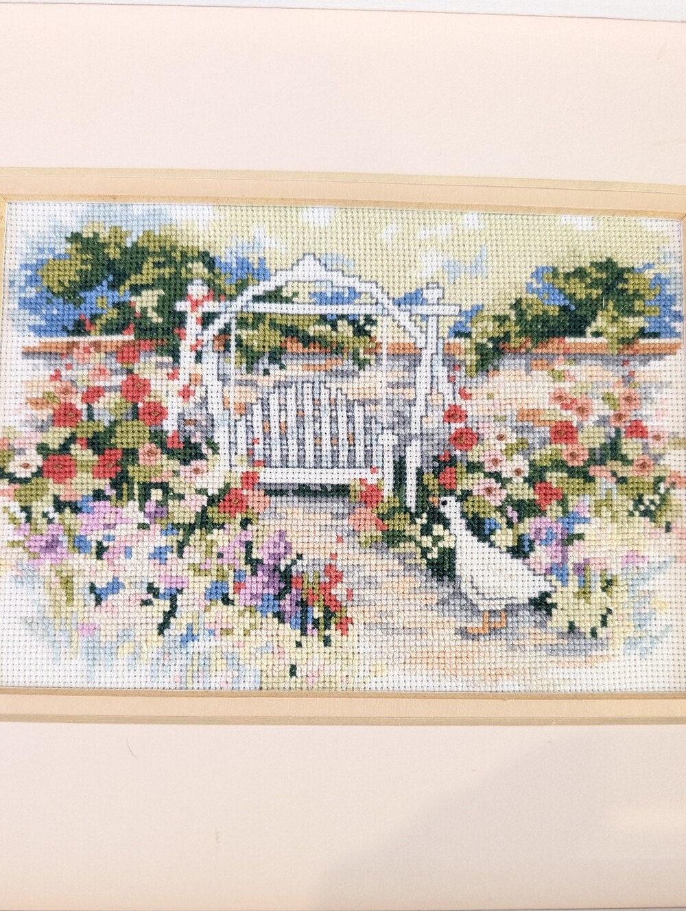 Vintage Cross-stitch Cottage Core Wall Art Framed Pastel Floral